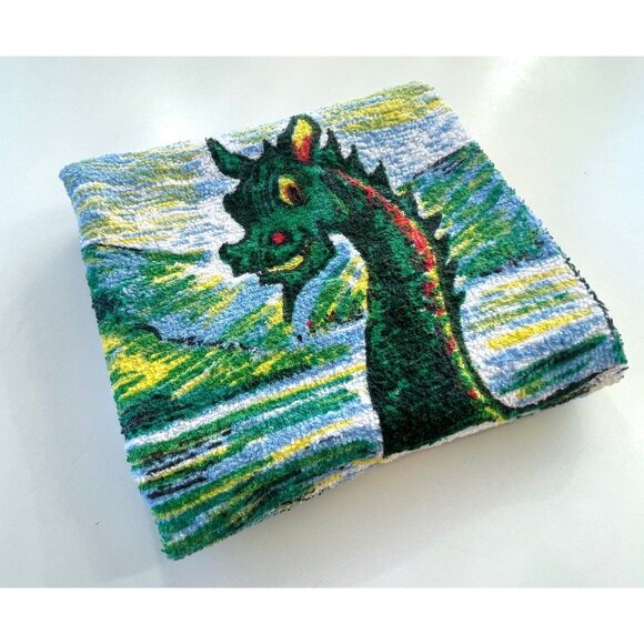 Vintage 70s Loch Ness Monster terry cloth towel, kitschy Nessie dish towel - Picture 9 of 9